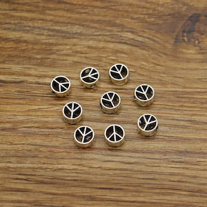 60pcs Small Peace Sign Beads Metal Loose Bulk Beads Antique Silver Tone 8x8x4mm 1mm hole beads cf3956
