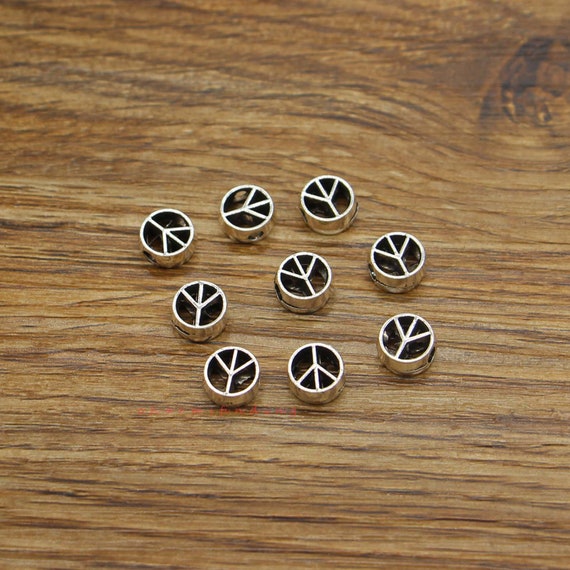 8 Peace sign spacer beads antique silver tone P213