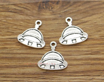 20 Stück UFO Charms Alien Charm Antik Silber Ton 20x20mm cf3860