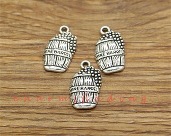 Buy 10 Wine Barrel Charms 19mm Wholesale Antiqued Silver
