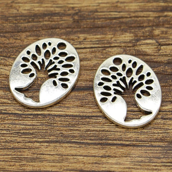 12pcs Apple Tree Charms Tree Oval Charms Antique Silver Tone 20x26mm cf2979