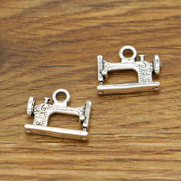 20pcs Sewing Machine Charm 2 Sided Charms Antique Silver Tone 20x16mm cf1628