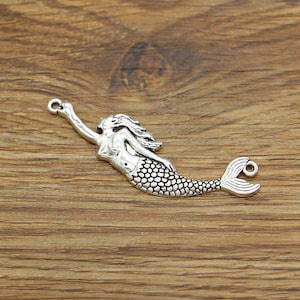 8pcs Large Mermaid Connector Charms Ocean Sea Charm Antique Silver Tone 60x14mm cf4005