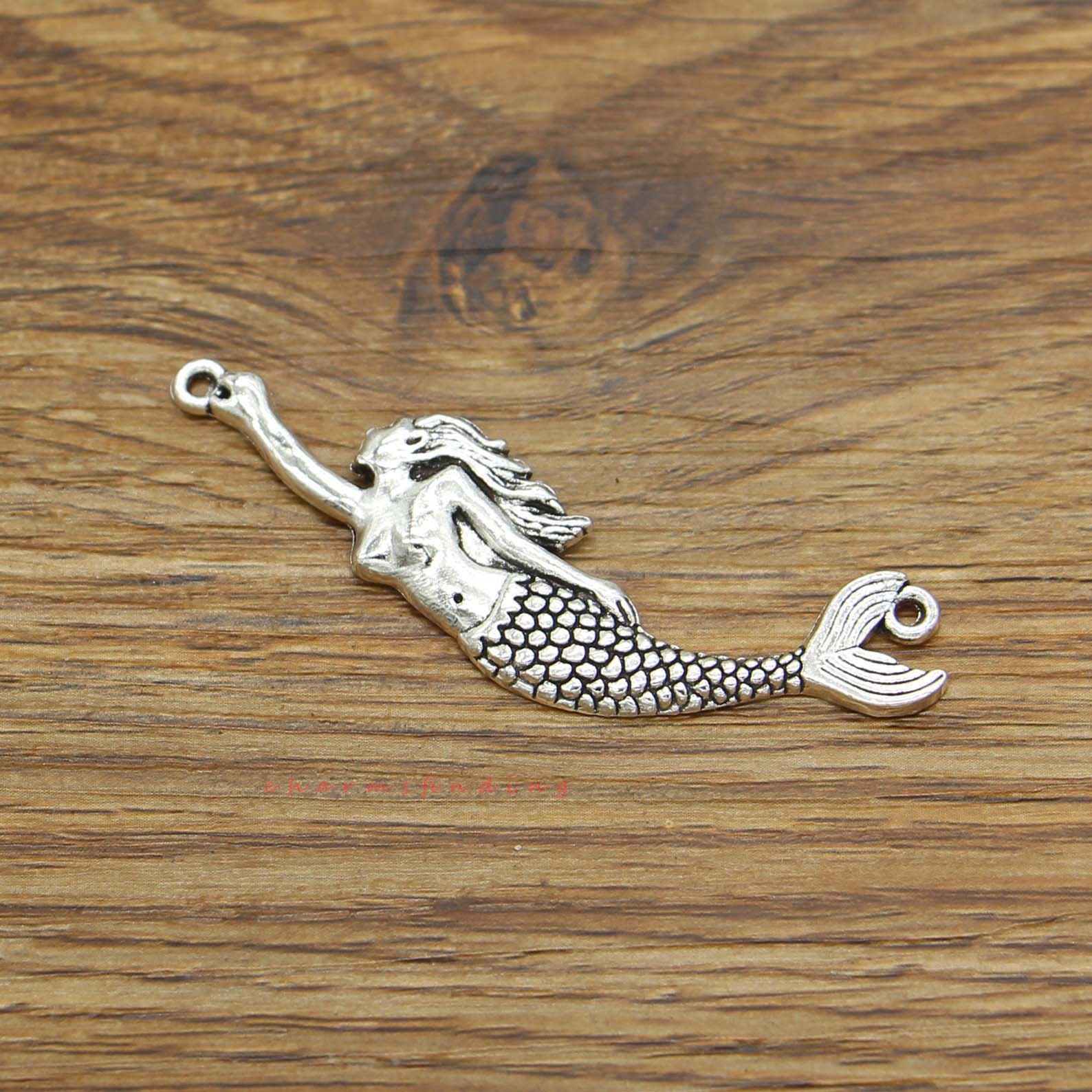 8pcs Large Mermaid Connector Charms Ocean Sea Charm Antique
