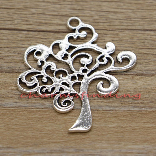 50pcs Tree Charms Bulk Charms Antique Silver Tone Charm Etsy
