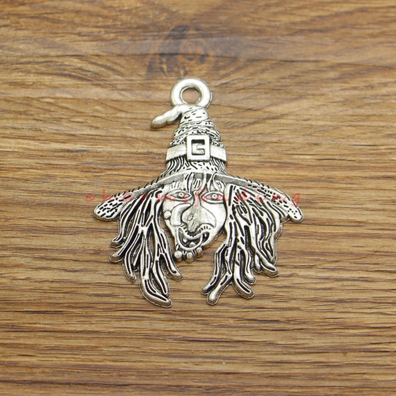 4pcs Large Witch Charms Pendant Witch Face Charm Antique Silver Tone  48x58mm cf4315