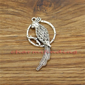 5pcs Bird Birdcage Charm Pendant Antique Silver Tone Charms 23x44mm cf3286