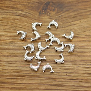 50pcs Small Mini Dolphin Beads Spacers Bulk Antique Silver Tone 8x8x3mm 1mm hole cf3901