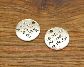 20pcs She Believed She Could So She Did Charm Pendant Antique Silver Tone 22x22mm cf3738-2