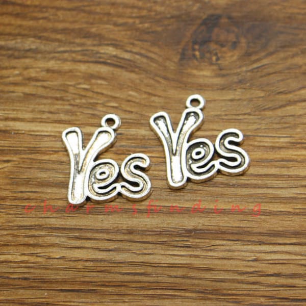 15pcs Yes Charms Word Charms Antique Silver Tone 26x26mm cf3515