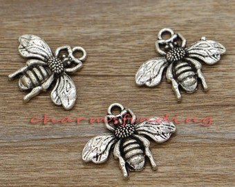 20pcs Bee Charms Honeybee Charms Insect Charms tique Silver Tone 20x23mm cf0645