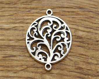 15pcs Large Flower Connector Charms Floral Connector Antique Silver Tone 24x31mm cf2081
