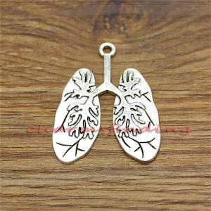 6pcs Large Lungs Charms Antique Silver Tone 30x39mm cf3233