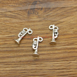 35pcs Trumpet Charms Trombone Musical Instrument Charms Antique Silver Tone 9x19mm cf5066