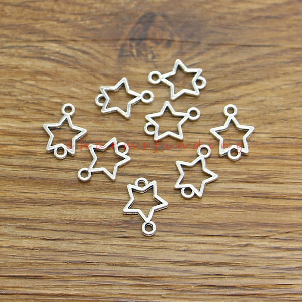 50pcs Open Star Connector Charms Double Sided Charms Bulk Links Jewelry Accessories Antique Silver Tone 12x16mm cf4758