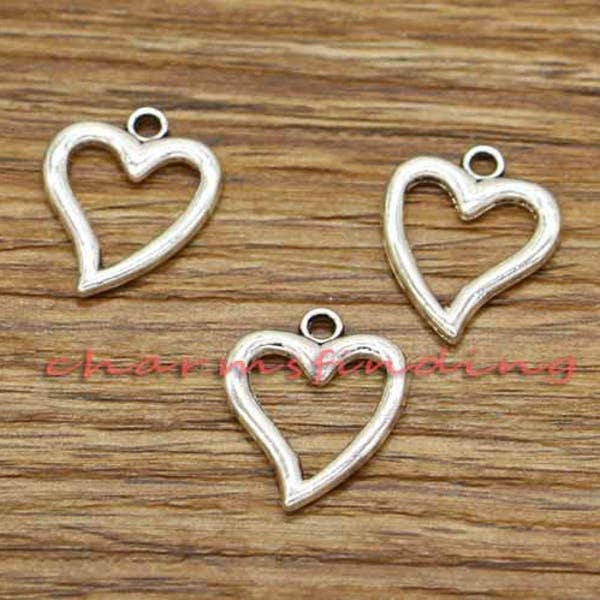 50pcs Open Hollow Heart Charms Connectors Valentine Charms Antique Silver Tone 15x18mm cf2732