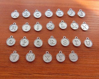 26 A-Z Alphabet Letter Charms, Round Capital Letter Charms, Script Letter in Upper Case, Initials, Monogram, Add on Charms 12x12mm cf0006