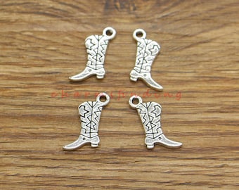 30pcs Cowboy Boot Charms Shoe Western Charms Antique Silver Tone 14x19mm cf4282