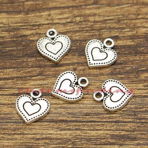 50pcs Heart Charm Double Heart Charm Valentine Charms Antique Silver Tone 12x14mm cf2411