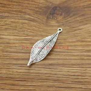 12pcs Large Leaf Charms Pendants Tree Charms Antique Silver Tone 16x49mm cf4047