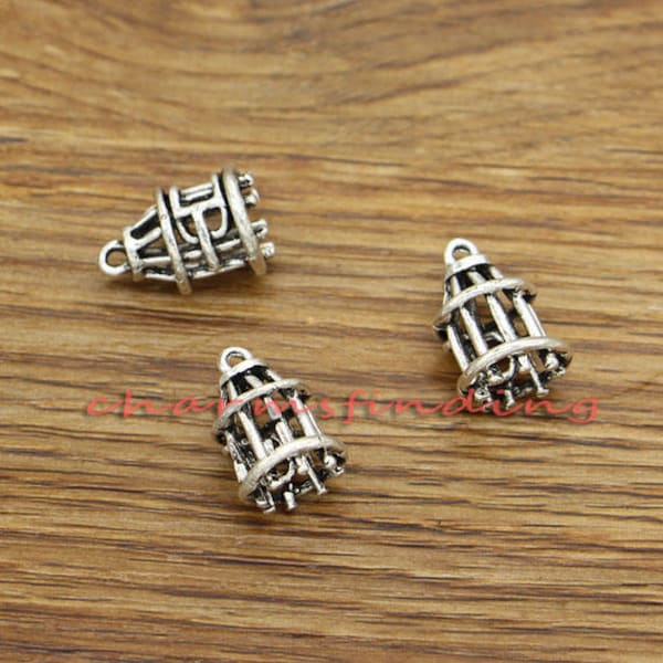 10pcs Birdcage Charm Pendant Antique Silver Tone 12x18x10mm cf3347