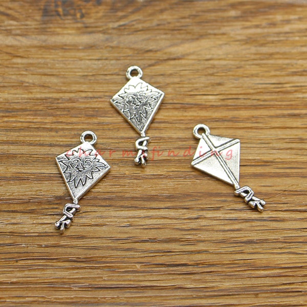 30pcs Flying Kite Charms Childhood Hooby Game Charms Antique Silver 13x25mm cf4485