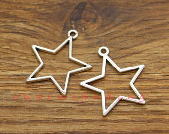 20pcs Large Star Charms Pendants Double Sided Charms Antique Silver Tone 27x30mm cf3465