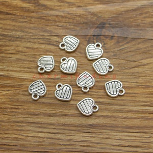 50pcs Heart Charms Valentines Charms Mother Day Charms Love  Charm Double Sided Antique Silver Tone 10x12x2mm cf4351