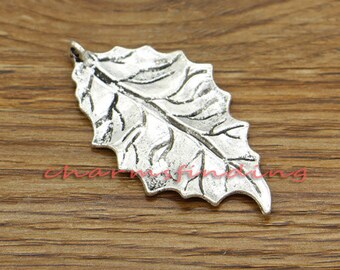 10pcs Large Leaf Pendants Tree Leaf Charms Antique Silver Tone 47x25mm cf3122