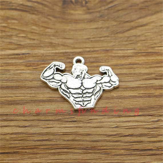 Bodybuilder Charm Antiqued Sterling Silver Bodybuilder Charm Antiqued Sterling Silver
