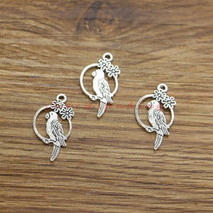 25pcs Parrot Charms Bird Charms Antique Silver Tone 15x28mm cf4386