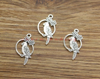 25pcs Parrot Charms Bird Charms Antique Silver Tone 15x28mm cf4386