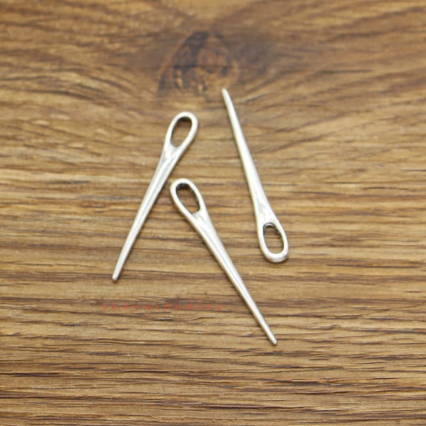 30pcs Sewing Needle Charms Sewing Charms Antique Silver Tone 6x39mm cf4018