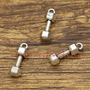 20pcs Barbell Charms 3D Fitness Charm Antique Silver Tone 21x7x6mm CF2563