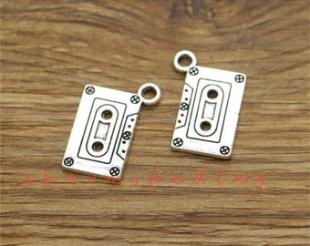 15pcs Cassette Tape Charms Retro Flashback Charms Antique Silver Tone 16x23mm cf3485