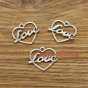 30pcs Love Charms Word Charms Antique Silver Tone 21x19mm cf3406