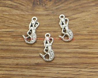 50 ciondoli sirena ciondoli mare oceano ciondoli sfusi tono argento antico 11x22mm cf4404