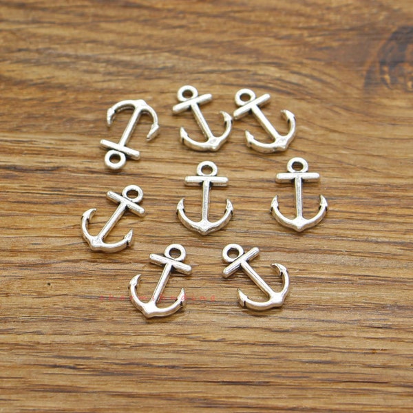 50pcs Anchor Charms Nautical Charms Antique Silver Tone 11x15mm cf3935