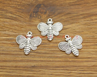 20pcs Butterfly Heart Love Charms Moth Insect Charms Antique Silver Tone 21x22mm cf4817