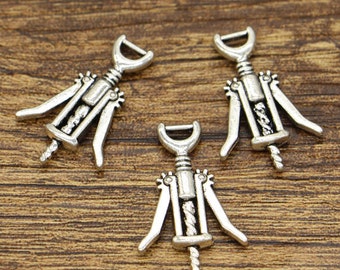 20pcs Wine Charms 2 Sided Cork Screw Opener Charm Antique Silver Tone 17x26mm cf2929