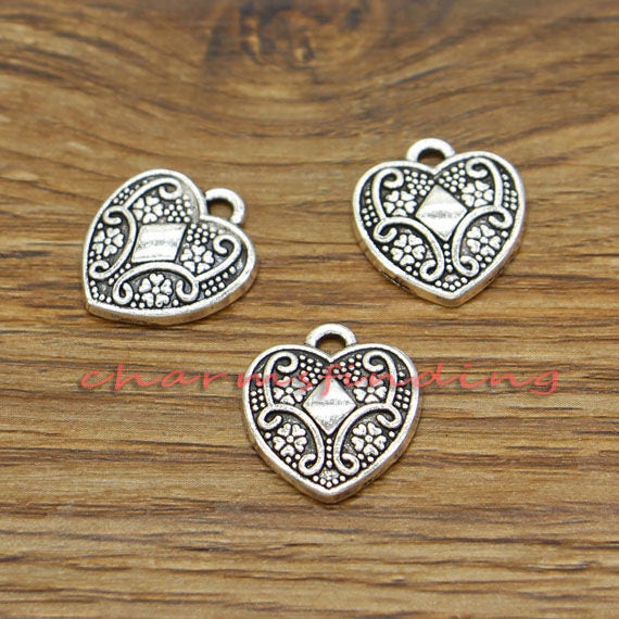 30pcs Heart Charm Valentine Charm Love Charms Antique Silver Tone 16x17mm  Cf3104 