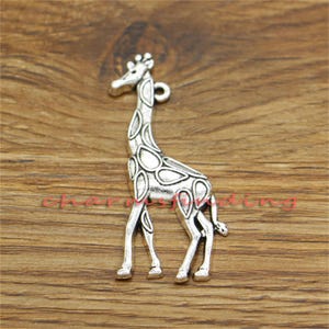 10pcs Large Giraffe Charms Pendants Animal Charms Antique Silver Tone 22x53mm cf3164