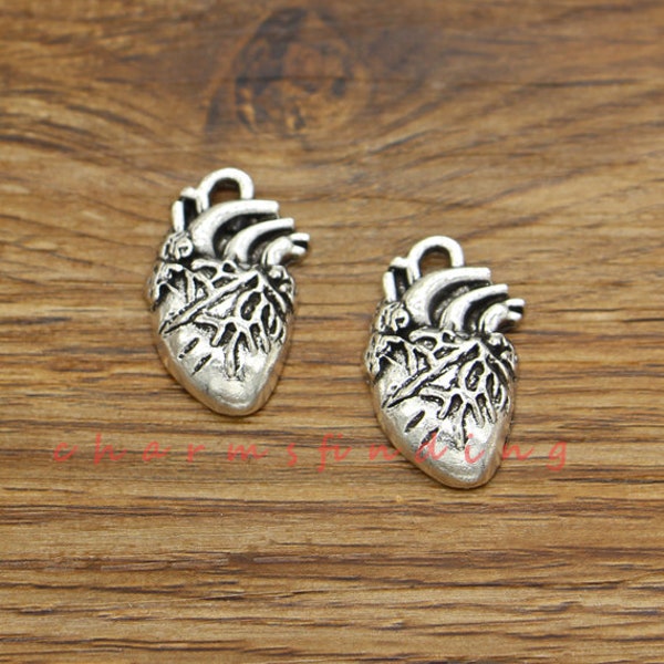 20pcs Anatomical Heart Organ Medical Charms Antique Silver Tone 16x26mm cf3659