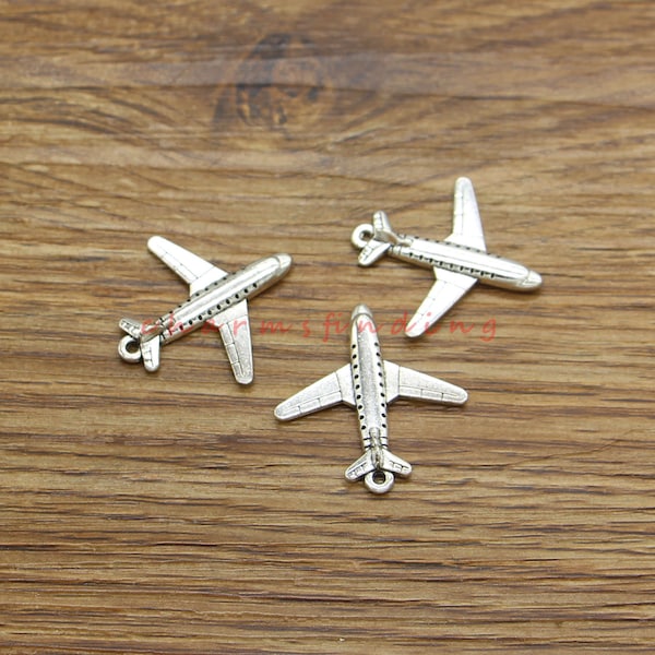 20pcs Plane Charms Airplane Charms Travel Charms Antique Silver Tone 25x26mm cf4316