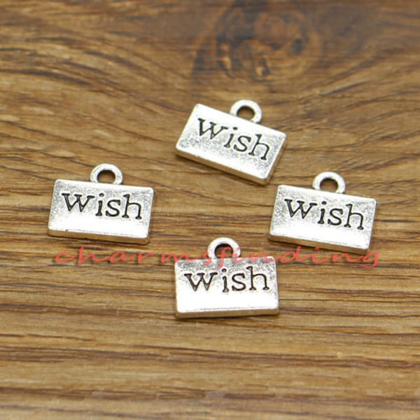 50pcs Wish Charms Word Charm Antique Silver Tone 11x13mm cf1805