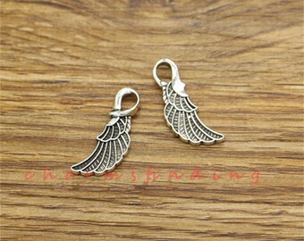 30pcs Wing Charms Bird Angel Wings Charm Antique Silver Tone Charm 8x23mm cf3657