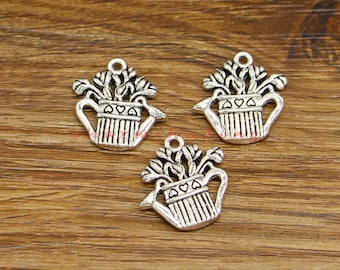 20pcs Watering Pot Cna Charms Gardening Flower Pot Jewelry Charms Antique Silver Tone 19x20mm cf4709