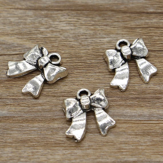 20pcs Bow Charms Wedding Ribbon Charms Antique Silver Tone 17x19mm cf1944