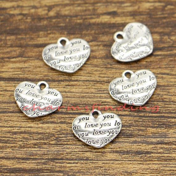 50pcs Heart Charms Love You Charms Word Double Sided Charms | Etsy