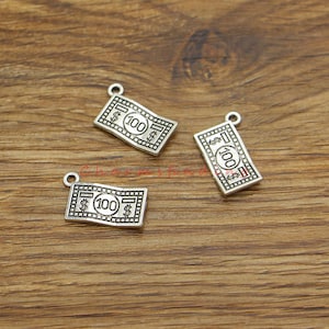 25pcs 100 Dollars Charms Bill Charms Antique Silver Tone 21x13 cf4068
